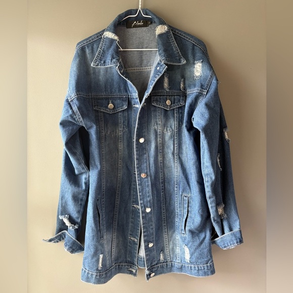 Blonde Boutique, size L, distressed Boyfriend long fitted denim jacket - Picture 2 of 8